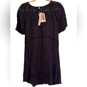 ⭐️⭐️NWT Avec Les Filles Black Dress Short Flare Cutout/broderie Anglaise